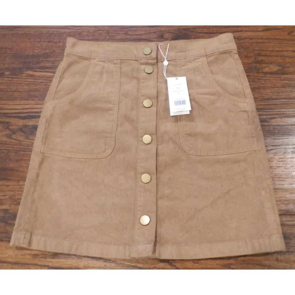 Tory Burch Lucitano Skirt Beach Wood Brown Tan Corduroy Women's Size 0 NWT